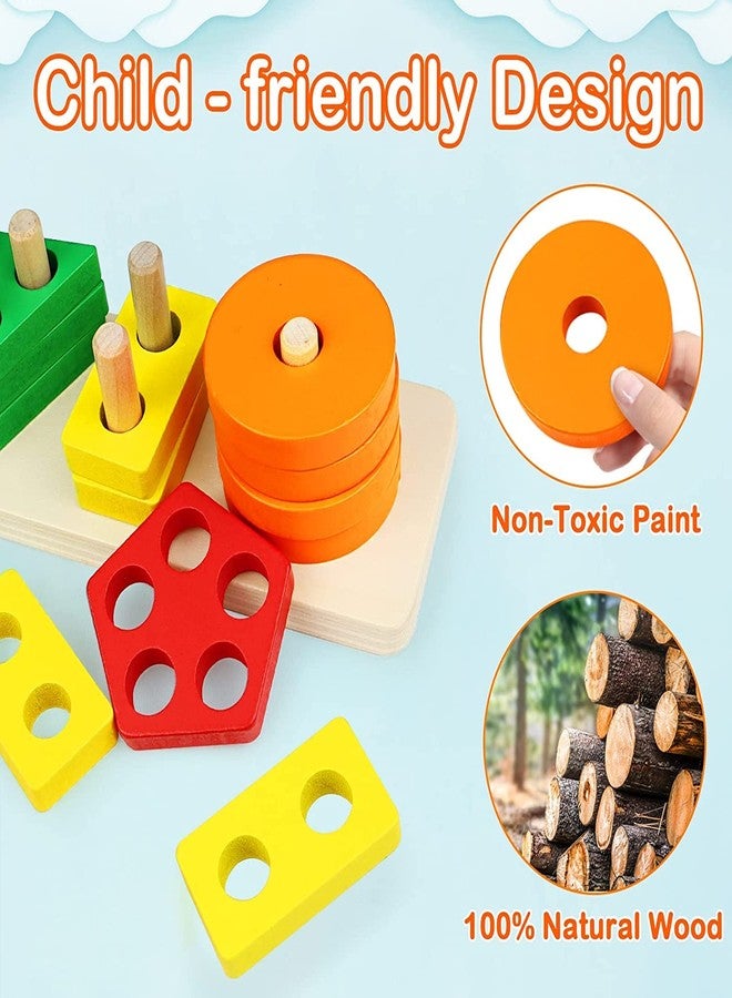 AUTHFORT Wooden Intellectual Geometric Shape Matching Five Column Blocks Educational Wooden Geometric Shape Sorter Puzzle - Image 2